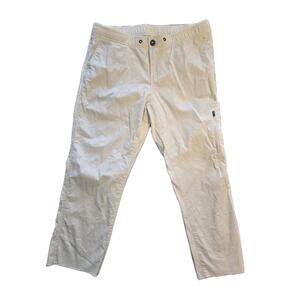 Vuori Womens L Beige Utility Crop Pants Elastic Waist Zip Pocket Raw Hem